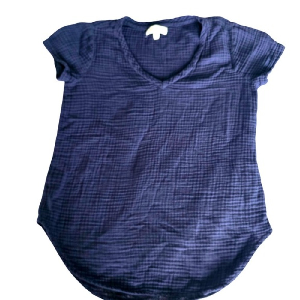 Cloth & Stone‎ Navy Blue Double Gauze Cotton V-Neck Top Womens Small